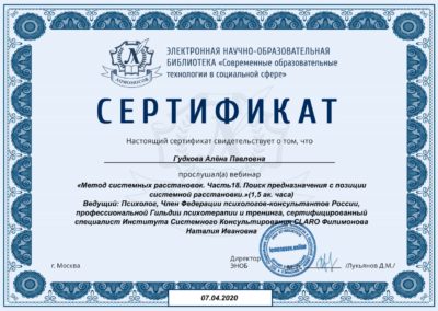 Сертификат: Метод системных расстановок
